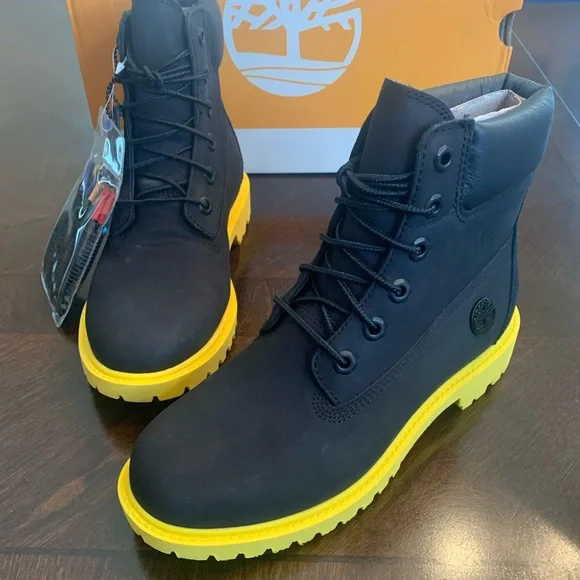 RARE‼️ NIB TIMBERLAND Heritage 6 See The Sole Waterproof Boot in Black/Yellow, 8 - Picture 2 of 9